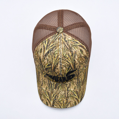 Desain Fashion Curved Brim Sport 6 Panel Trucker Mesh Hat Custom 3d bordir Camo Trucker Cap