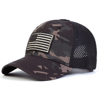Custom bordir Konstruksi 6 Panel katun Twill Profil Trucker Cap dengan visor melengkung