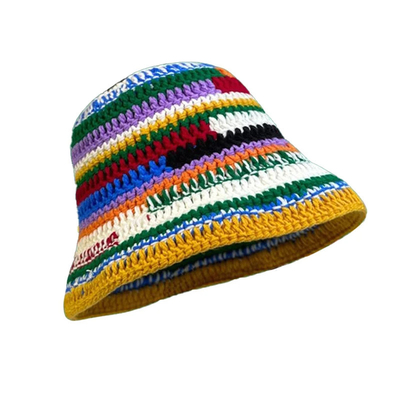 Custom Crochet Hat Musim Gugur Musim Dingin Berwarna Kerajinan Tangan Bergaris Dipakaikan Serbaguna Crochet Bucket Hats tebal Wanita Penangkap Ikan