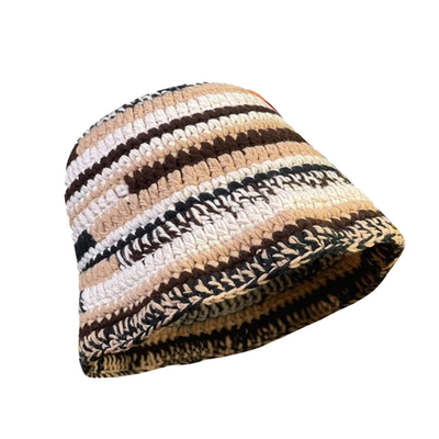 Custom Crochet Hat Musim Gugur Musim Dingin Berwarna Kerajinan Tangan Bergaris Dipakaikan Serbaguna Crochet Bucket Hats tebal Wanita Penangkap Ikan