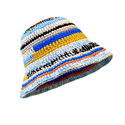 Custom Crochet Hat Musim Gugur Musim Dingin Berwarna Kerajinan Tangan Bergaris Dipakaikan Serbaguna Crochet Bucket Hats tebal Wanita Penangkap Ikan