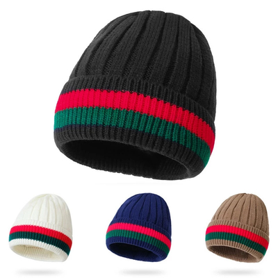 Custom bordir topi boneka Unisex rajutan musim dingin topi hangat untuk kegiatan di luar ruangan