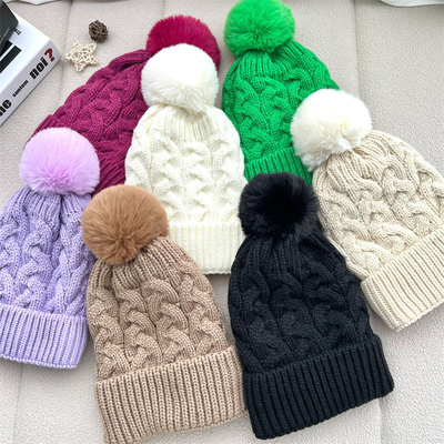 Custom All Over Print Beanies Musim Dingin Panas Peternak Beanie Rib Dipakaikan Baju Pom Pom Hat