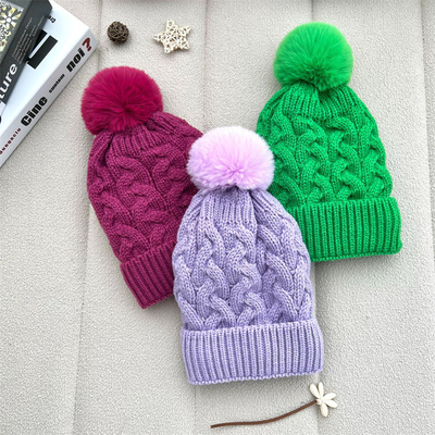 Custom All Over Print Beanies Musim Dingin Panas Peternak Beanie Rib Dipakaikan Baju Pom Pom Hat