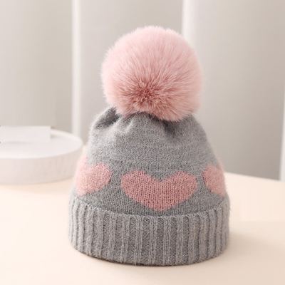 2024 Baru Musim Gugur Musim Dingin Anak Anak Anak Anak Tirai Anak Perempuan Akrilik Bilayer Panas Anak Kecil Beanie Cantik Hati Anak Baru Lahir topi