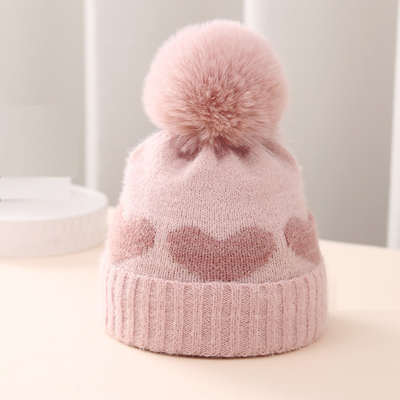 2024 Baru Musim Gugur Musim Dingin Anak Anak Anak Anak Tirai Anak Perempuan Akrilik Bilayer Panas Anak Kecil Beanie Cantik Hati Anak Baru Lahir topi