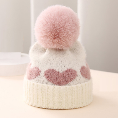 2024 Baru Musim Gugur Musim Dingin Anak Anak Anak Anak Tirai Anak Perempuan Akrilik Bilayer Panas Anak Kecil Beanie Cantik Hati Anak Baru Lahir topi
