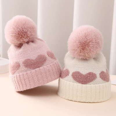 2024 Baru Musim Gugur Musim Dingin Anak Anak Anak Anak Tirai Anak Perempuan Akrilik Bilayer Panas Anak Kecil Beanie Cantik Hati Anak Baru Lahir topi
