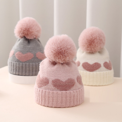 2024 Baru Musim Gugur Musim Dingin Anak Anak Anak Anak Tirai Anak Perempuan Akrilik Bilayer Panas Anak Kecil Beanie Cantik Hati Anak Baru Lahir topi