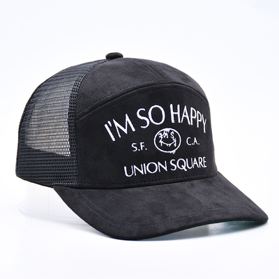 7 Panel Hitam Suede Panel Truk Topi Kualitas Tinggi Mesh Cap Custom Brim Bordir Velvet Truk Topi