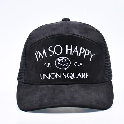 7 Panel Hitam Suede Panel Truk Topi Kualitas Tinggi Mesh Cap Custom Brim Bordir Velvet Truk Topi