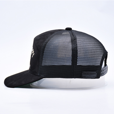 7 Panel Hitam Suede Panel Truk Topi Kualitas Tinggi Mesh Cap Custom Brim Bordir Velvet Truk Topi
