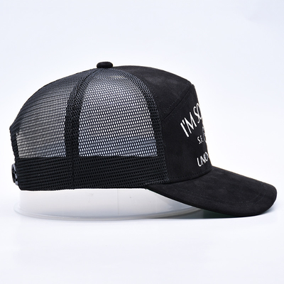 7 Panel Hitam Suede Panel Truk Topi Kualitas Tinggi Mesh Cap Custom Brim Bordir Velvet Truk Topi