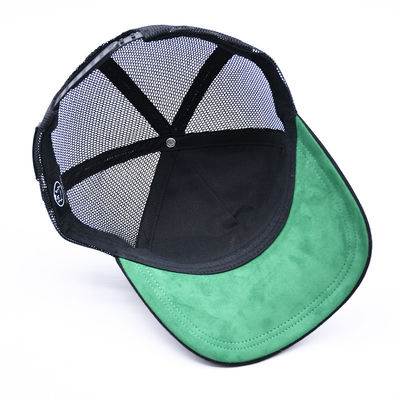 7 Panel Hitam Suede Panel Truk Topi Kualitas Tinggi Mesh Cap Custom Brim Bordir Velvet Truk Topi