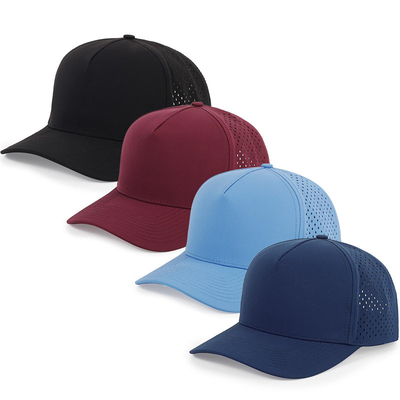 Grosir 5 Panel Blue Baseball Cap Custom Laser Cut Hole Gorras Golf Waterproof Polyester Sports Hat