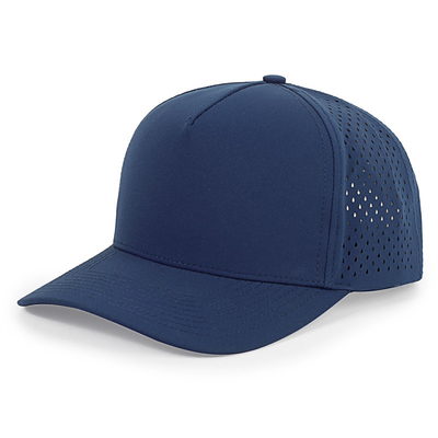 Grosir 5 Panel Blue Baseball Cap Custom Laser Cut Hole Gorras Golf Waterproof Polyester Sports Hat