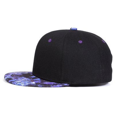 Kualitas Tinggi Starry Sky Printing Snapback Hat Desain Logo Khusus Flat Bill Hats 6 Panel Snapback Cap