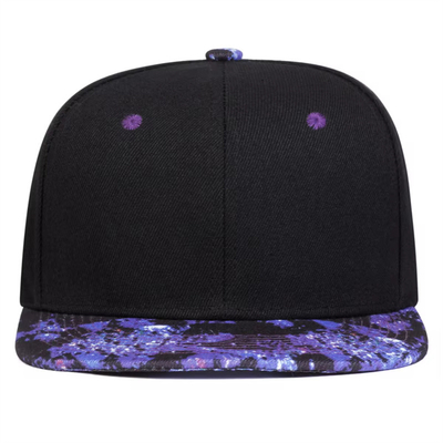 Kualitas Tinggi Starry Sky Printing Snapback Hat Desain Logo Khusus Flat Bill Hats 6 Panel Snapback Cap