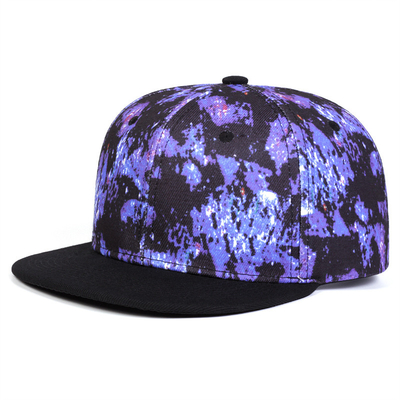 Kualitas Tinggi Starry Sky Printing Snapback Hat Desain Logo Khusus Flat Bill Hats 6 Panel Snapback Cap