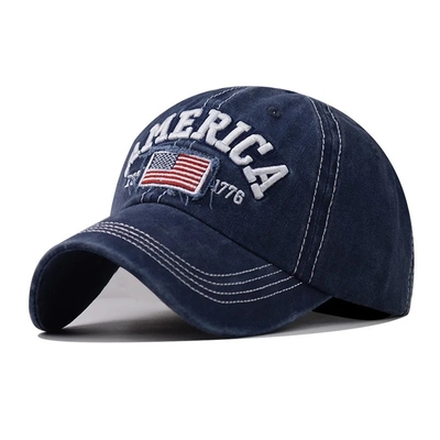 Cap Produsen Grosir 6 Panel Baseball Caps Custom 3d Amerika bordir Logo Cuci kapas Ayah Topi