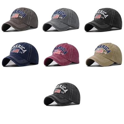 Cap Produsen Grosir 6 Panel Baseball Caps Custom 3d Amerika bordir Logo Cuci kapas Ayah Topi