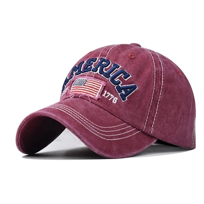 Cap Produsen Grosir 6 Panel Baseball Caps Custom 3d Amerika bordir Logo Cuci kapas Ayah Topi