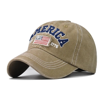 Cap Produsen Grosir 6 Panel Baseball Caps Custom 3d Amerika bordir Logo Cuci kapas Ayah Topi