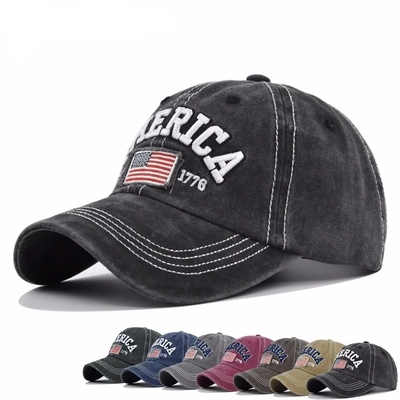 Cap Produsen Grosir 6 Panel Baseball Caps Custom 3d Amerika bordir Logo Cuci kapas Ayah Topi