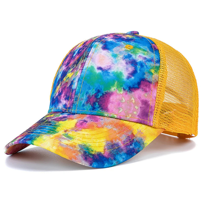 Custom Fashion Hip Hop 6 Panel Tie Dye Baseball Hat Cap High Crown Irregular Print Baseball Hat