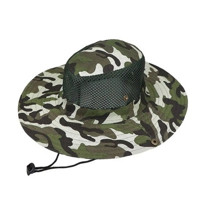 Outdoor Camo Kamuflase Fisherman Bucket Hat Dengan Logo Khusus Berburu Hiking Bucket Cap