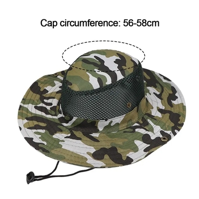 Outdoor Camo Kamuflase Fisherman Bucket Hat Dengan Logo Khusus Berburu Hiking Bucket Cap
