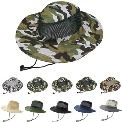 Outdoor Camo Kamuflase Fisherman Bucket Hat Dengan Logo Khusus Berburu Hiking Bucket Cap