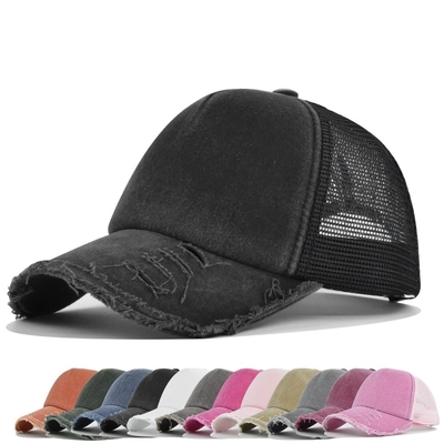 Kualitas tinggi Custom Distressed Trucker Hat Mesh Cap Trucker Hat dengan Logo Custom