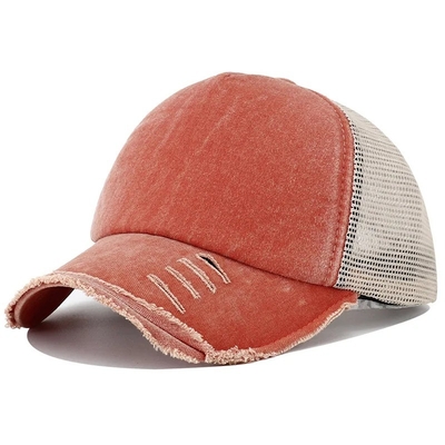 Kualitas tinggi Custom Distressed Trucker Hat Mesh Cap Trucker Hat dengan Logo Custom