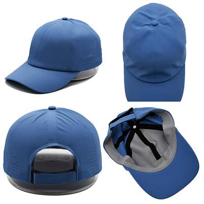 Grosir Plain 6 Panel Ringan Cepat kering Olahraga Baseball Cap Kinerja Laser Cut Hole Olahraga Ayah topi