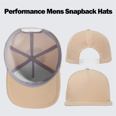 Kecepatan cepat kering Laser Golf Performance Snapback Hat Perforated Flat Brim Cap