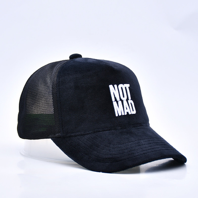 High Profile bordir Suede Trucker Cap Custom Logo 5 Panel Mesh Trucker Hat