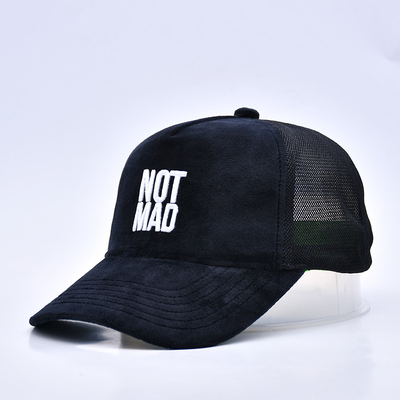 High Profile bordir Suede Trucker Cap Custom Logo 5 Panel Mesh Trucker Hat