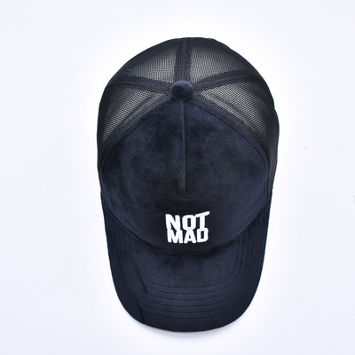 High Profile bordir Suede Trucker Cap Custom Logo 5 Panel Mesh Trucker Hat