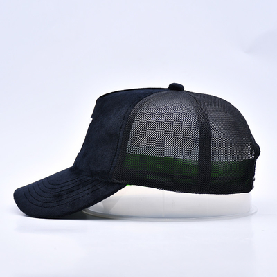 High Profile bordir Suede Trucker Cap Custom Logo 5 Panel Mesh Trucker Hat