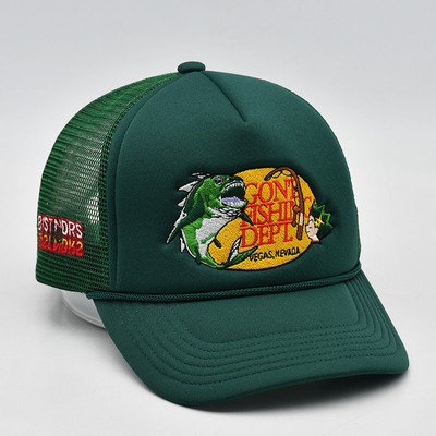 Custom Embroidery 5 Panel Foam Trucker Caps Kualitas Tinggi Tali Trucker Cap dengan Logo