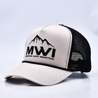 Profil tinggi 3D bordir tali Truker Topi Custom Logo Mesh Kembali Truker Cap