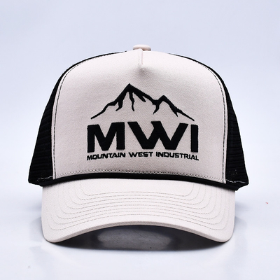 Profil tinggi 3D bordir tali Truker Topi Custom Logo Mesh Kembali Truker Cap