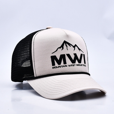 Profil tinggi 3D bordir tali Truker Topi Custom Logo Mesh Kembali Truker Cap