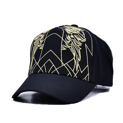Unisex Luxury Black Baseball Hat Bersulam Gorras Custom Logo 5 Panel Kap Baseball Katun