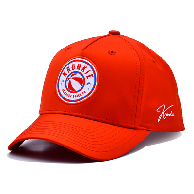 OEM Desain Khusus Anda sendiri Karet Pvc Logo 5 Panel Pria Wanita Berlari Olahraga Gorras Cap Nylon Merah Golf Baseball Hat