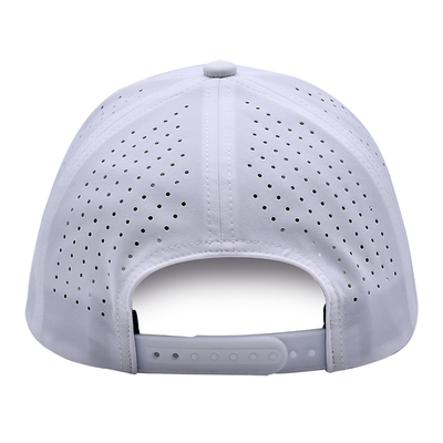 OEM Custom 5 Panel Karet Pvc Logo Laser Cut Hole Perforated Sport Performance Ayah Topi, Putih Waterproof Tahan UV Baseball Cap