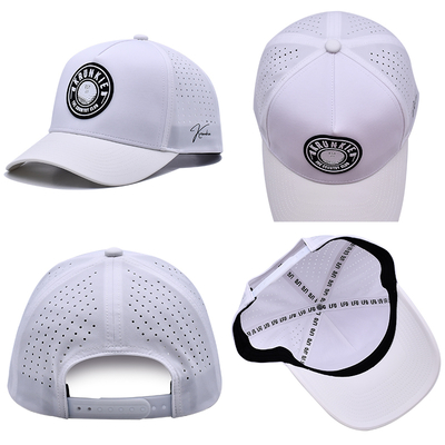 OEM Custom 5 Panel Karet Pvc Logo Laser Cut Hole Perforated Sport Performance Ayah Topi, Putih Waterproof Tahan UV Baseball Cap