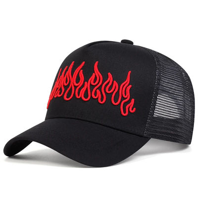 Topi Hip Hop Adjustable Gaya Flame Street Bordir Snapback Curve Brim Trucker Mesh Sports
