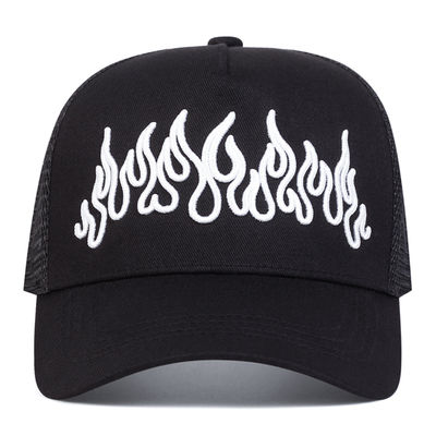 Topi Hip Hop Adjustable Gaya Flame Street Bordir Snapback Curve Brim Trucker Mesh Sports